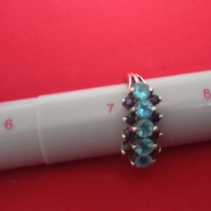 VINTAGE SILVER RING with Blue Sapphire and blue Topaze Stones Size 7